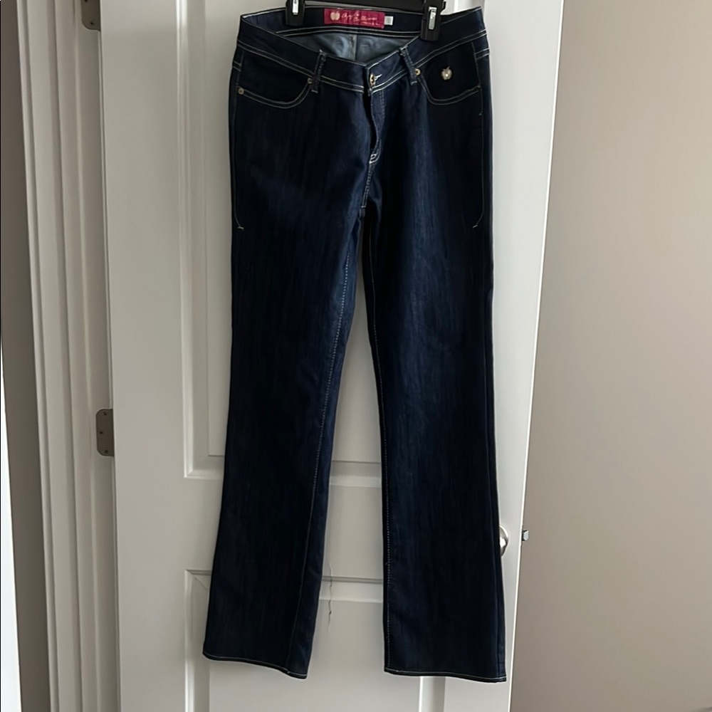 Blue Boot Cut Jeans with Contrast Stitching